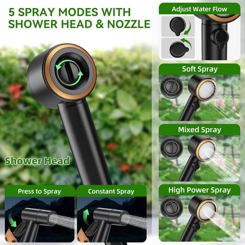 6000mAh Portable Camping Shower Rechargeable IPX8 5 Spray Modes4