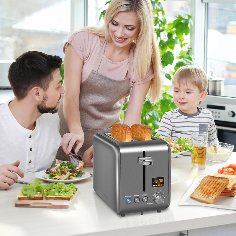 Dark Metallic 2 Slice Toaster Stainless Steel - LCD, 7 Shades, Bagel, Defrost6