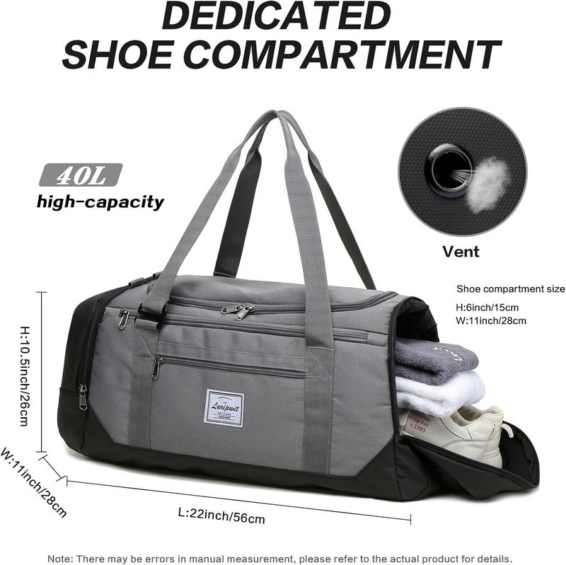 Travel Duffle Bag 40L Gym Weekender Backpack Wet Pocket Shoe Compartment Gray4
