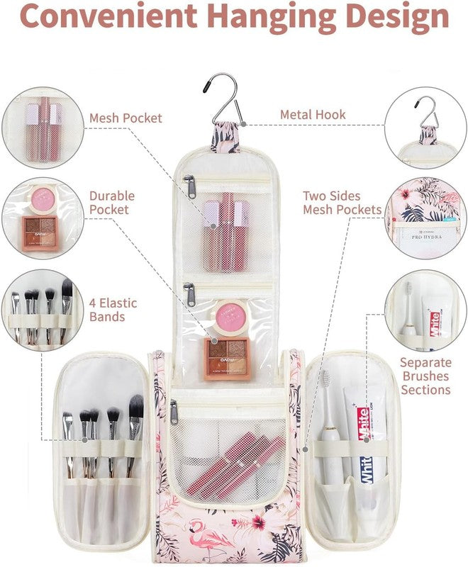 Small Hanging Toiletry Bag Travel Makeup Organizer Medium Beige Bird1