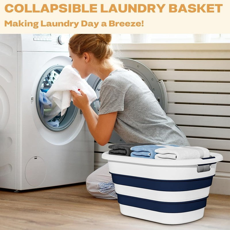 43L Collapsible Laundry Baskets 2-Pack Blue Foldable Hamper Storage1