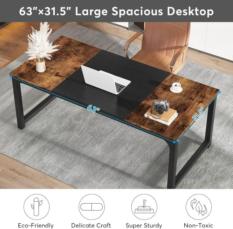 63x31.5'' Modern Computer Desk Large Office Writing Desk Vintage Black Metal5