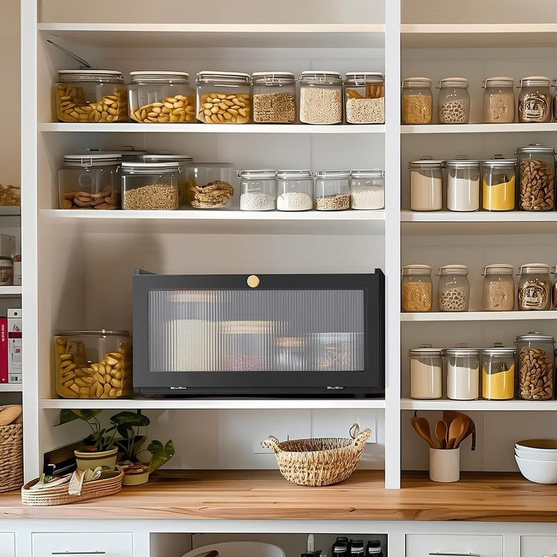 Black Bamboo Bread Box Modern Countertop Bread Storage with Window5