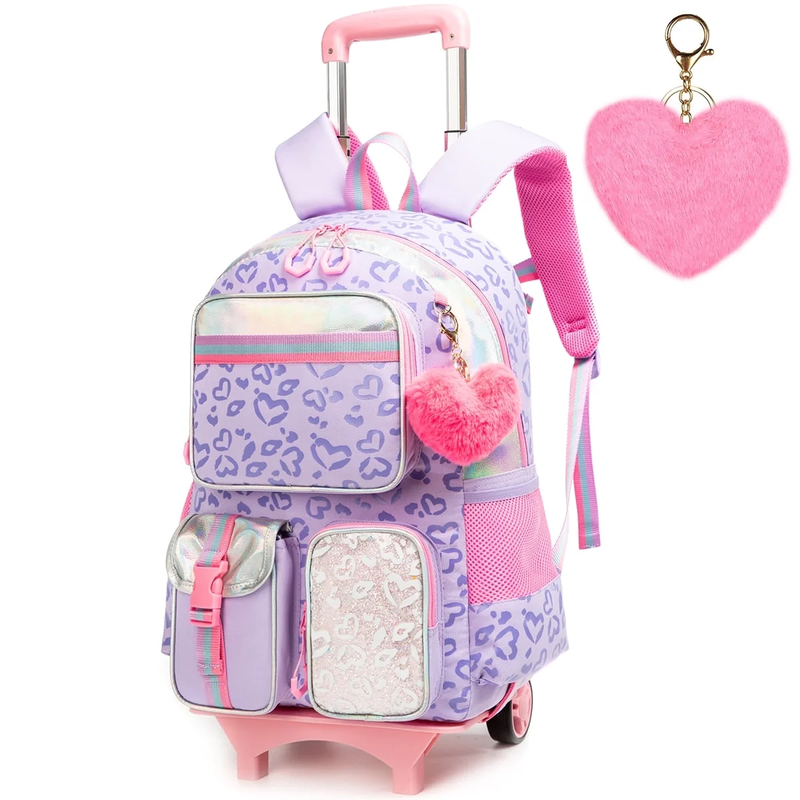 Kids Rolling Backpack for School Girls with Wheels, Wheeled Luggage with Wheels10