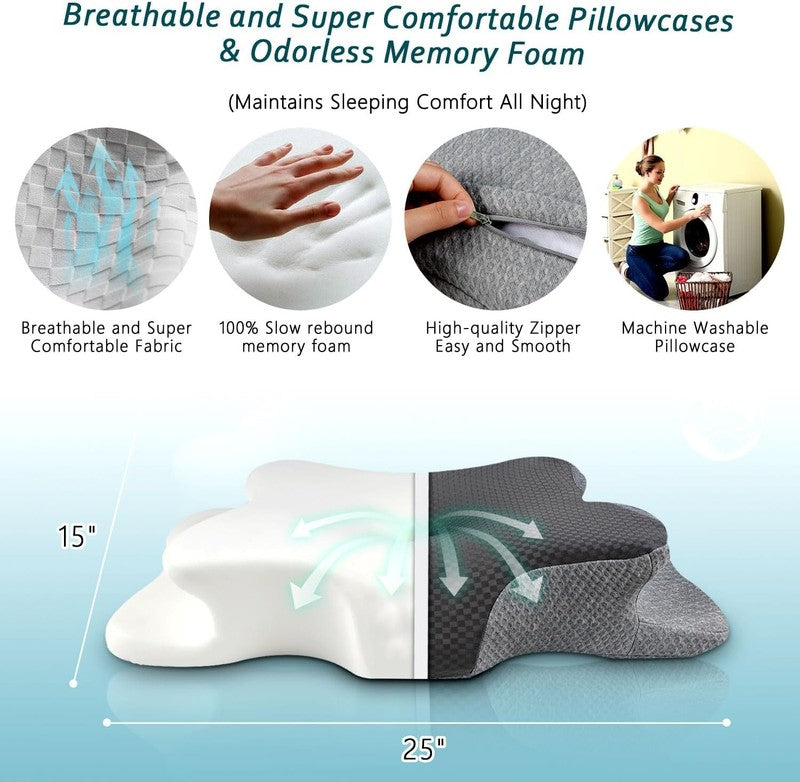 Cervical Neck Pillow Memory Foam Cooling Ortho Support for Side Back Sleepers6