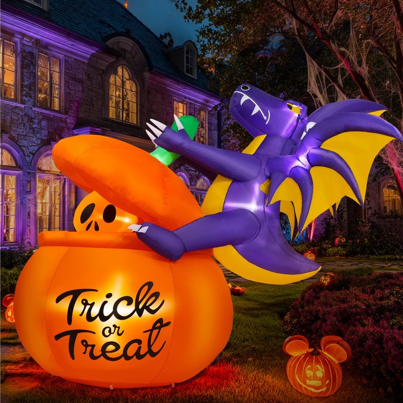 6Ft Halloween Inflatable Pumpkin Dinosaur w/ Lights Outdoor Decoration4