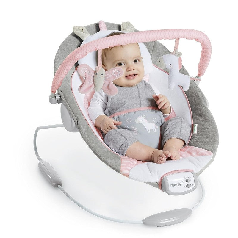 Baby Bouncer Seat w/ Vibrations, Toy Bar & Sounds 0 6M Pink Unicorn6