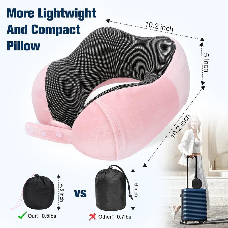 Adjustable 100% Memory Foam Travel Neck Pillow w/ Eye Mask, Earplugs & Bag2