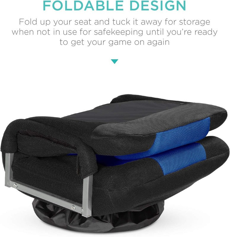 Gaming Floor Rocker Chair 360° Swivel, Lumbar Support, Foldable Back Black/Blue4