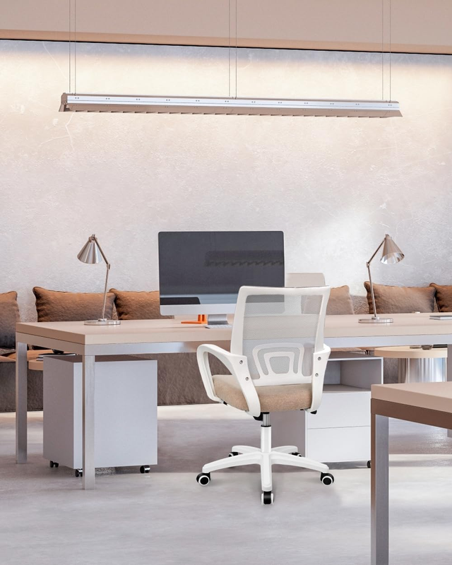Mesh Office Desk Chair Ergonomic Mid Back Lumbar Support Adjustable Beige1