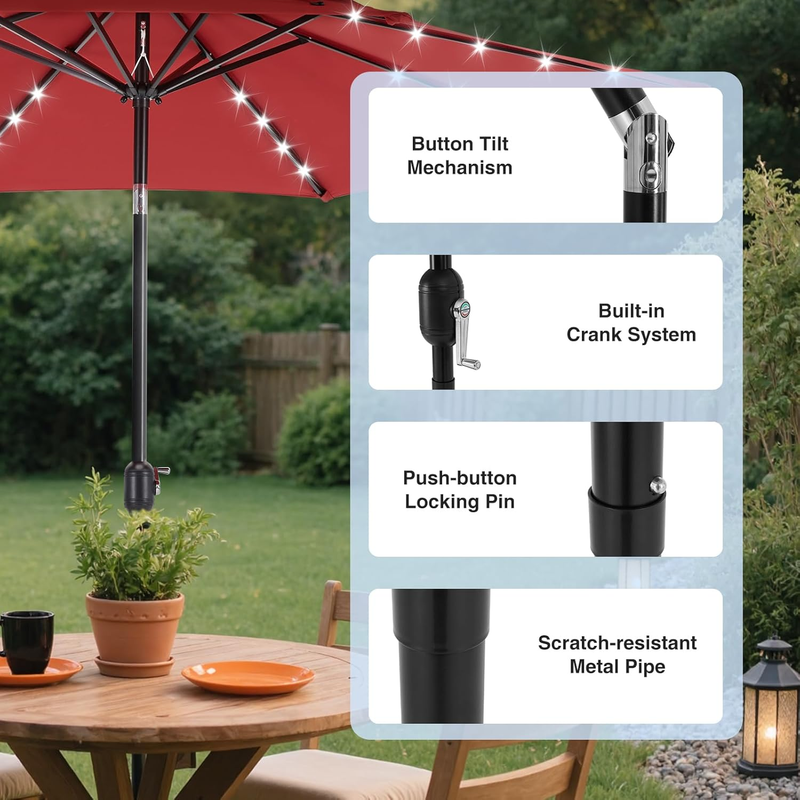 Outdoor 10FT Umbrella 32 LED Solar Light UV Resistant Tilt Market Umbrella2