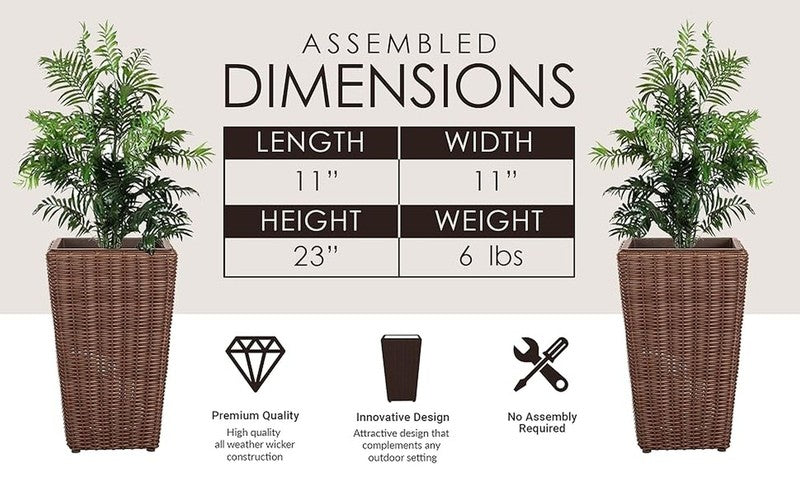 62501 Alto Wicker All Weather Planter Set with Liners Tall Plant Decor Box for O10