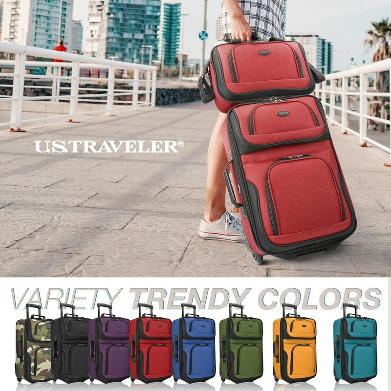 Rio Rugged Fabric Expandable 2 Piece Rolling Carry On Luggage Set Red1