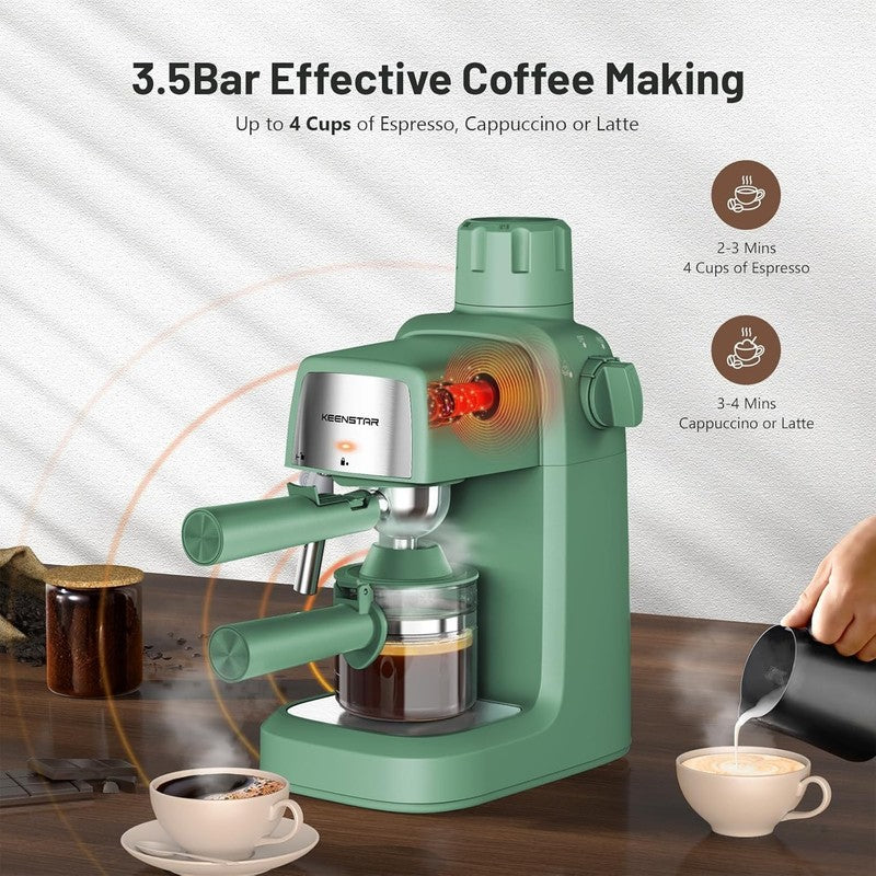3.5 Bar Espresso Machine 800W 4-Cup Compact with Milk Frother1