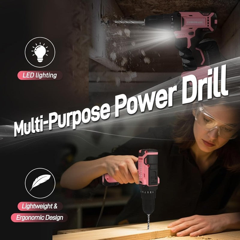 20V Cordless Drill Tool Set Pink 120Pc Hand Tools Home DIY Office Garden Toolbox4