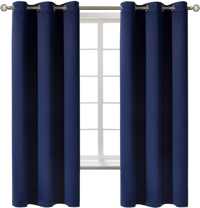 Navy Blue Blackout Curtains 63" - Thermal Insulated Grommet Drapes, Set of 20