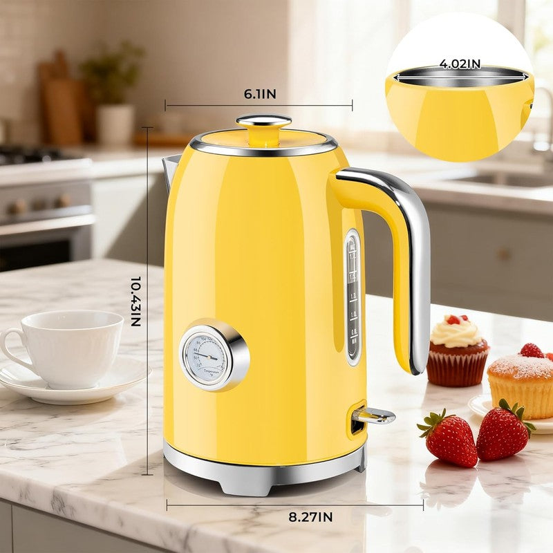 Electric Kettle 57Oz 1500W Stainless Steel Fast Boil w/ Thermometer Yellow5
