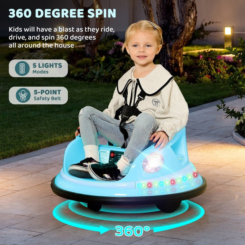12V Light Blue Toddler Bumper Car 360° Spin Remote Control 5 LED Lights7