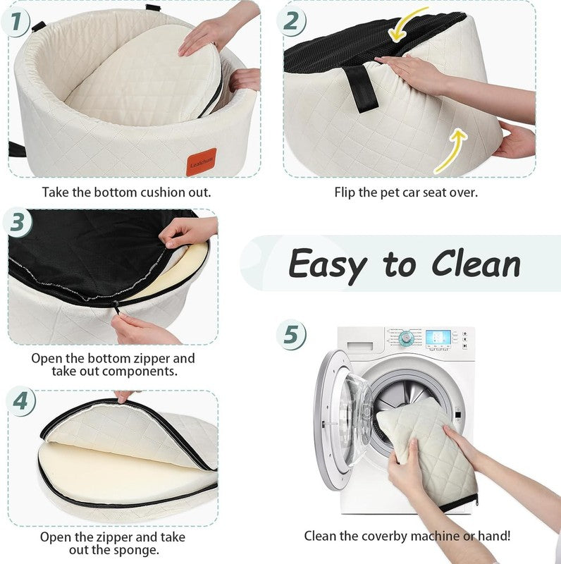 Dog Car Seat Small Dogs up to 30lbs Memory Foam Washable Anti Slip Beige5