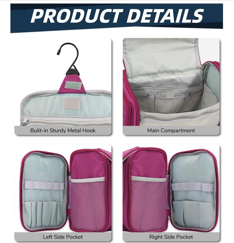 Large Waterproof Hanging Toiletry Bag Organizer for Women 11"x6.2"x8.8" Fuchsia3