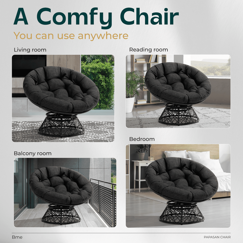Midnight Sky 360° Swivel Papasan Chair with Comfy Cushion - Black Frame4