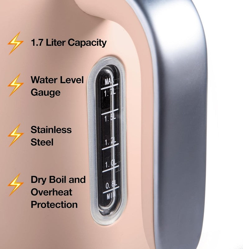 Electric Kettle 1.7L 1500W Stainless Steel Auto Shut Off Boil Dry Blush2