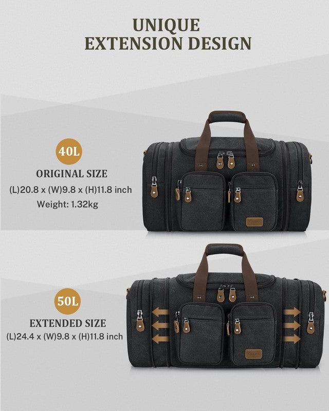 Expandable 50L Canvas Duffle Bag Water Resistant Gym Travel Weekender Grey6