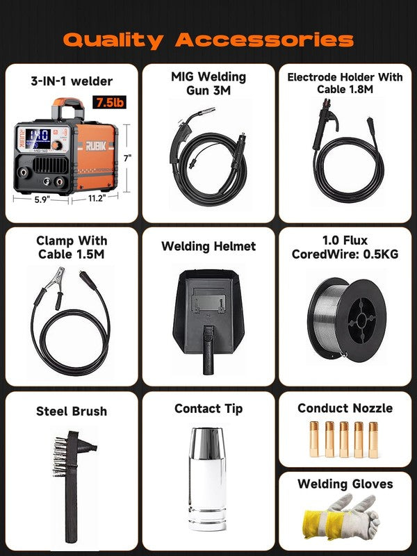 140A MIG Welder 3-in-1 Flux Core TIG Stick IGBT Portable Gasless Welding Machine2