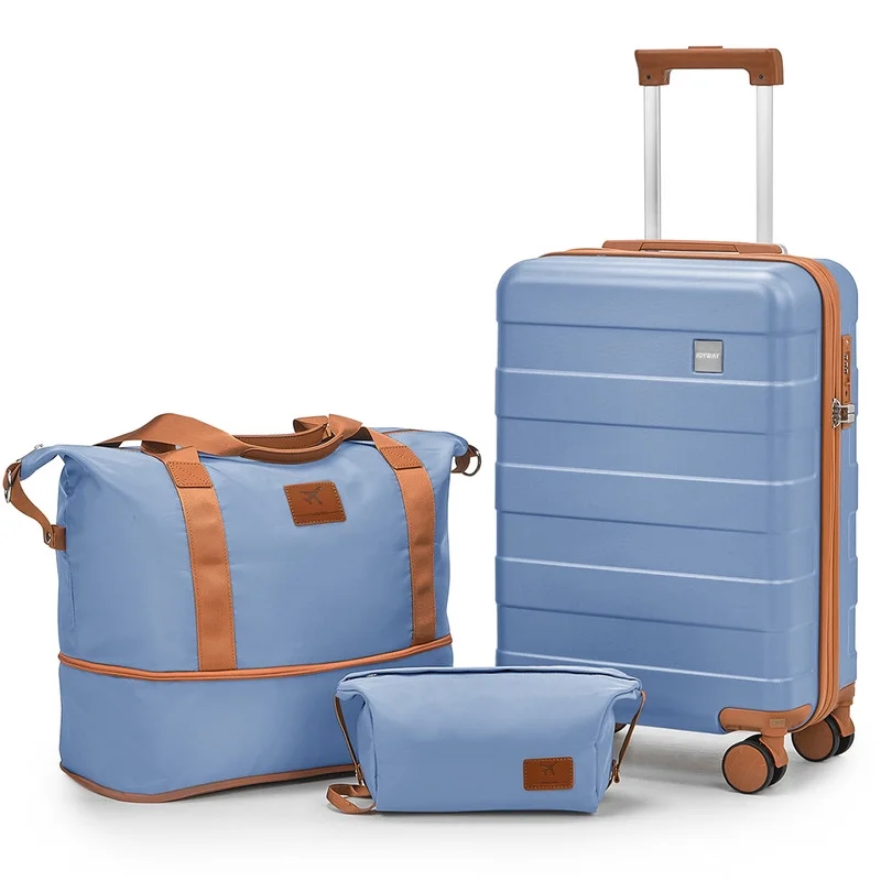 3 Piece 20" Hardside Carry On Luggage TSA Lock Spinner Duffel Bag Ice Blue9