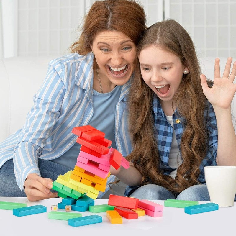 Wooden Blocks Stacking Game with Storage Bag, Toppling Colorful Tower Building B1