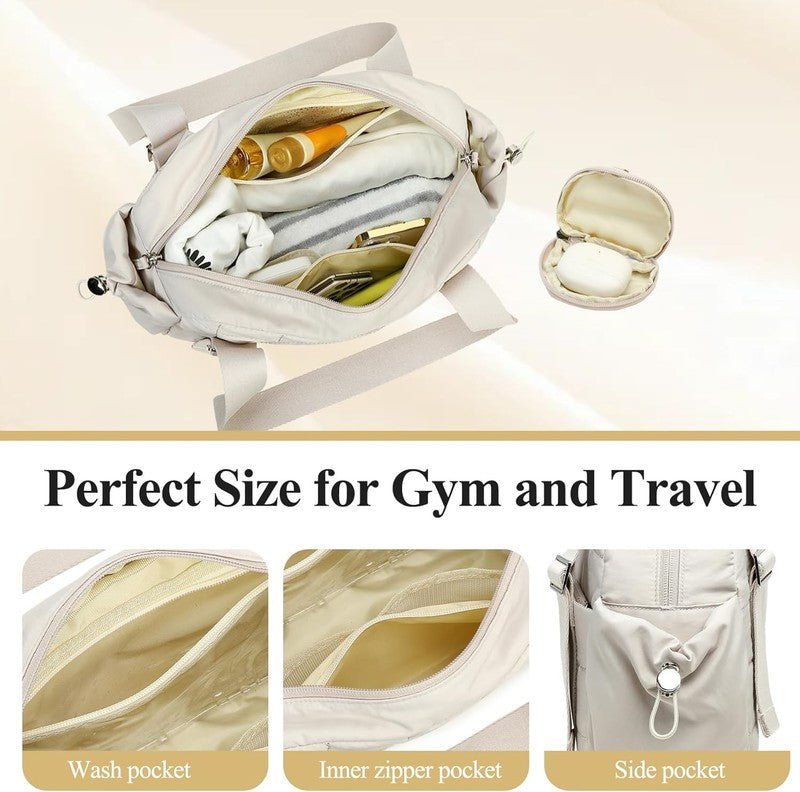 Mini Gym Bag Women Quilted Duffel Wet Compartment Coin Purse Yoga Dance Beige5