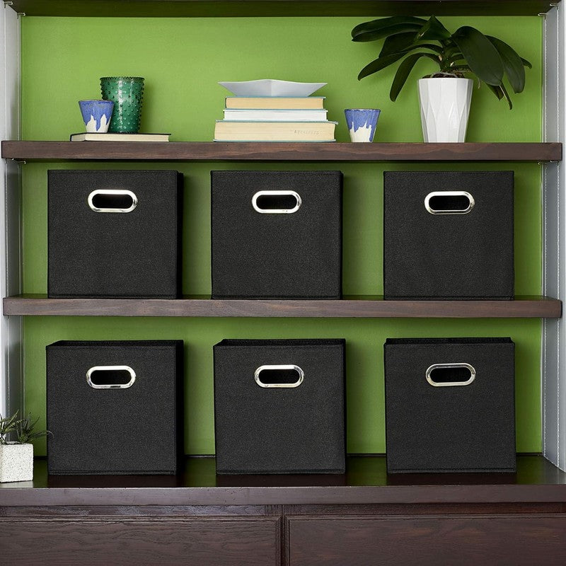 80 1 Foldable Fabric Storage Bins | Set of 6 Cubby Cubes with Handles | Black5