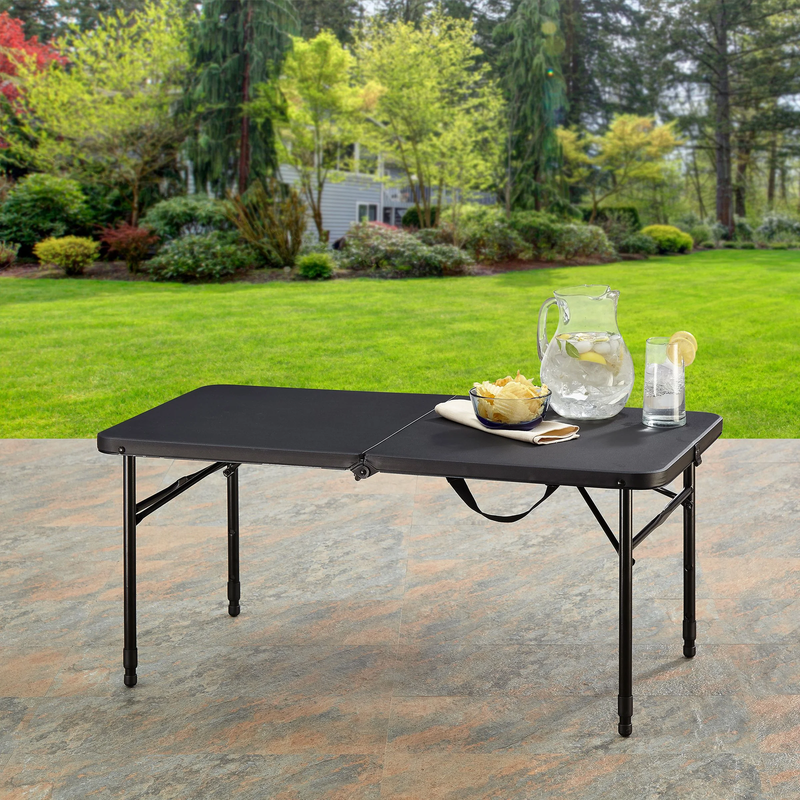 40" Plastic Adjustable Height Fold In Half Folding Table, Rich Black4