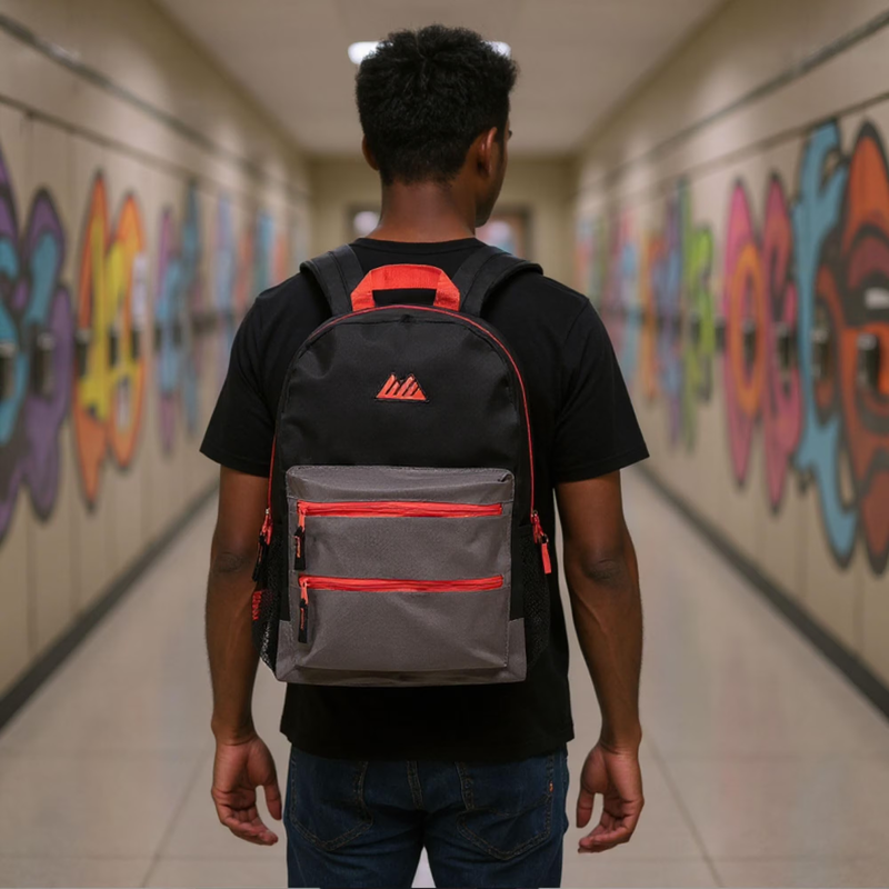 Black Red Multipocket Backpack 17" Travel School Commuter7