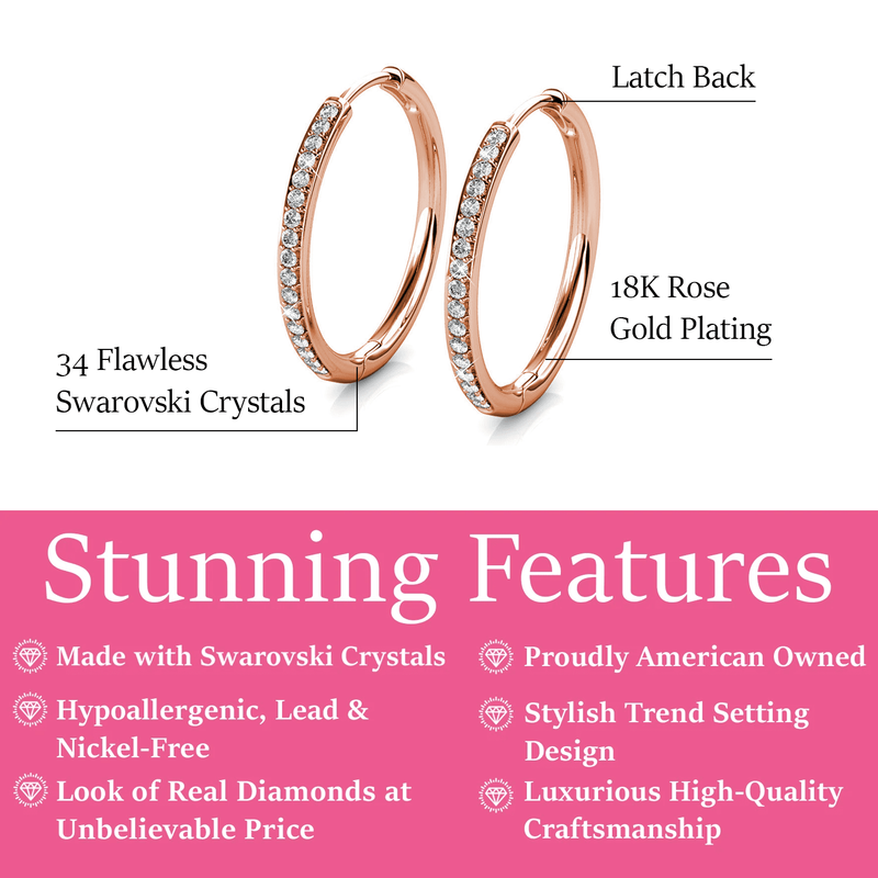 Bianca 18K Rose Gold Plated 25Mm Hoop Earrings with Crystals for Women1