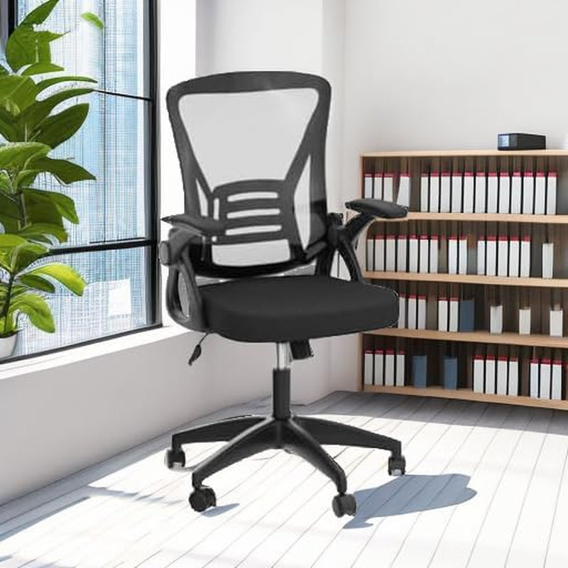 Ergonomic Mesh Office Chair Mid Back Swivel Desk Chair Flip Up Arms Black4