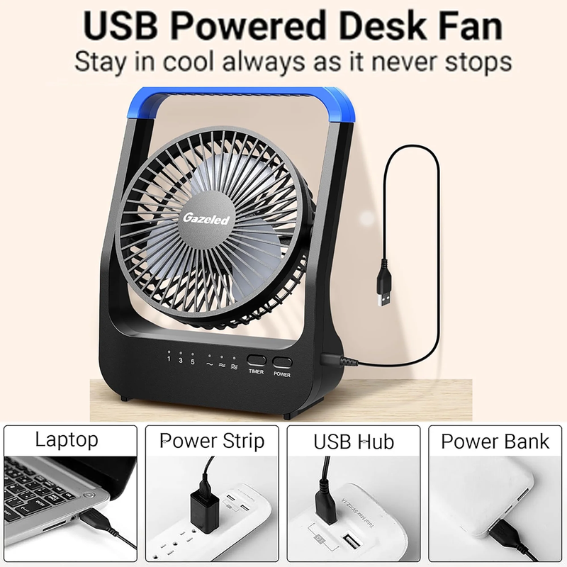 Battery Operated Camping Fan D Cell Portable Desk Fan 3 Speed Timer Blue2
