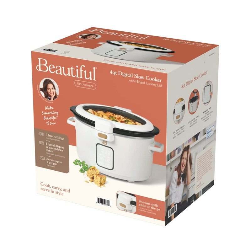 4 Qt Digital Slow Cooker with Hinged Locking Lid, White Icing by Drew Barrymore10
