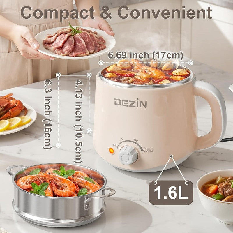 1.6L Electric Hot Pot Steamer Noodle Cooker Stainless Steel Temp Control Warm2