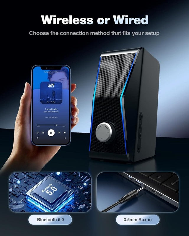 HiFi PC Speakers Bluetooth 5.0 14W RGB 3.5mm Aux EQ Desktop Laptop PS5 Xbox3