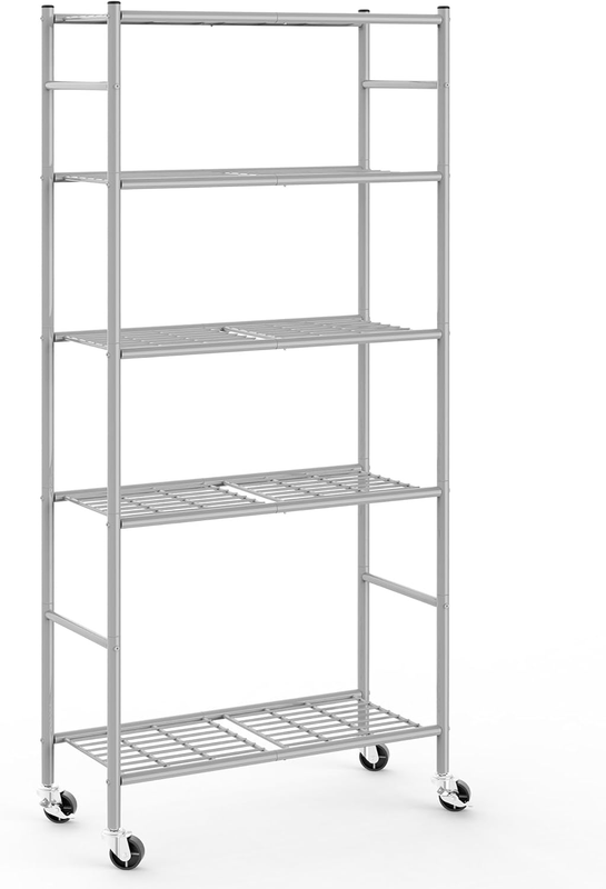 5 Tier Metal Storage Shelves w Wheels Heavy Duty Adjustable Silver3