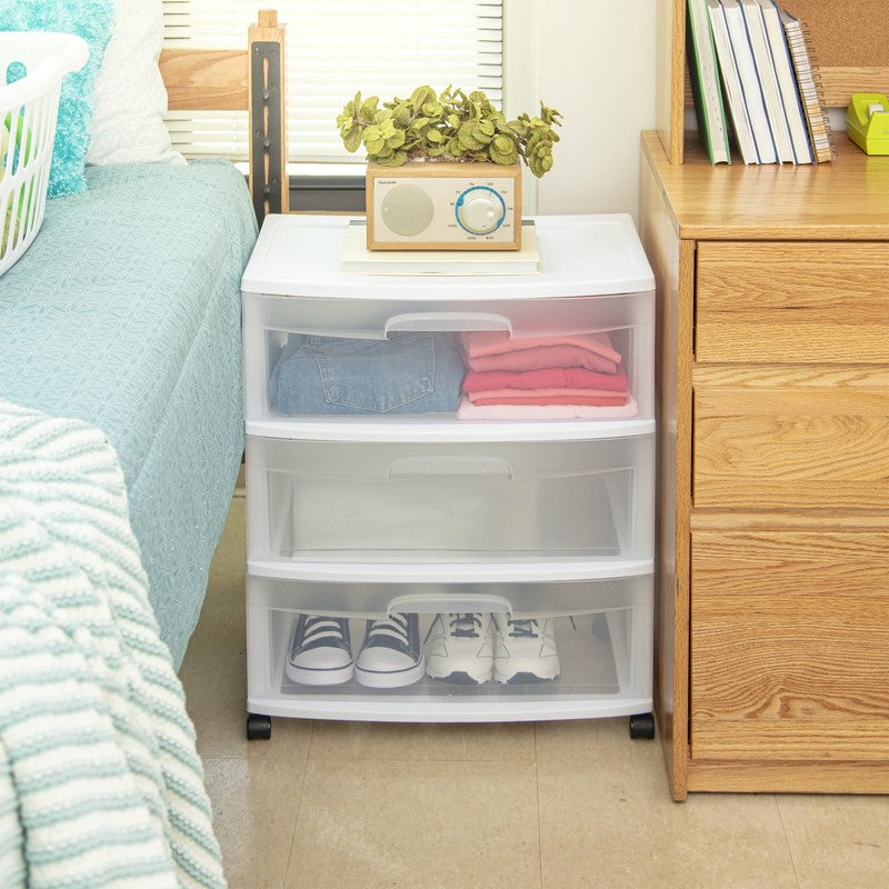Wide 3 Drawer Cart, Clear Plastic Storage Drawers, Wheels Included, White6