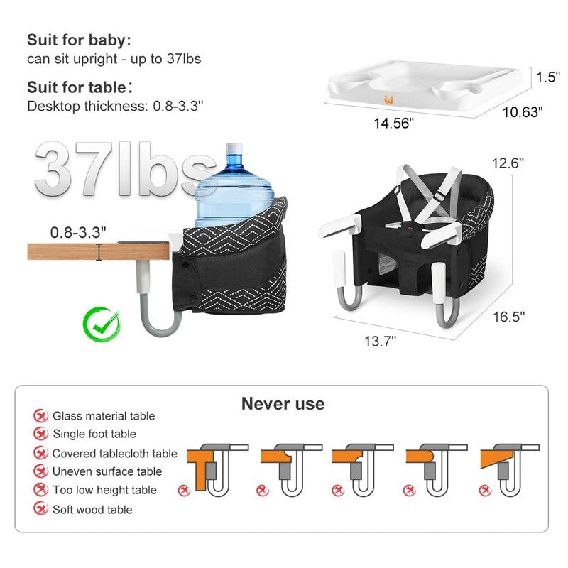 Hook on High Chair Portable Clip on Baby Feeding Seat Stripe Black2