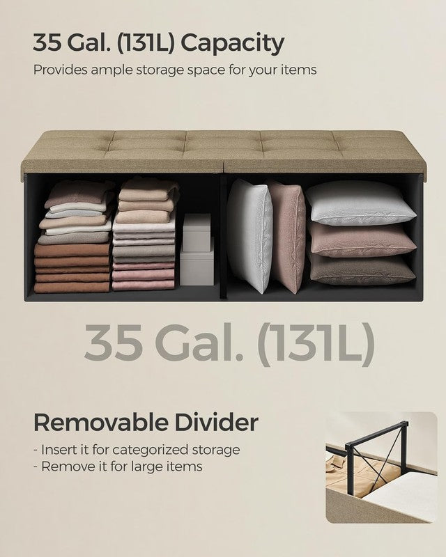 43'' Foldable Storage Ottoman Bench Flip Lid Entryway Living Room Camel Brown4