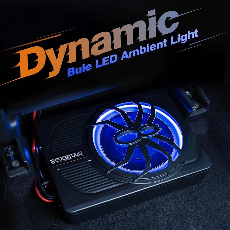 10" 800W Slim Under Seat Car Subwoofer with Built-in Amp & LED Light2