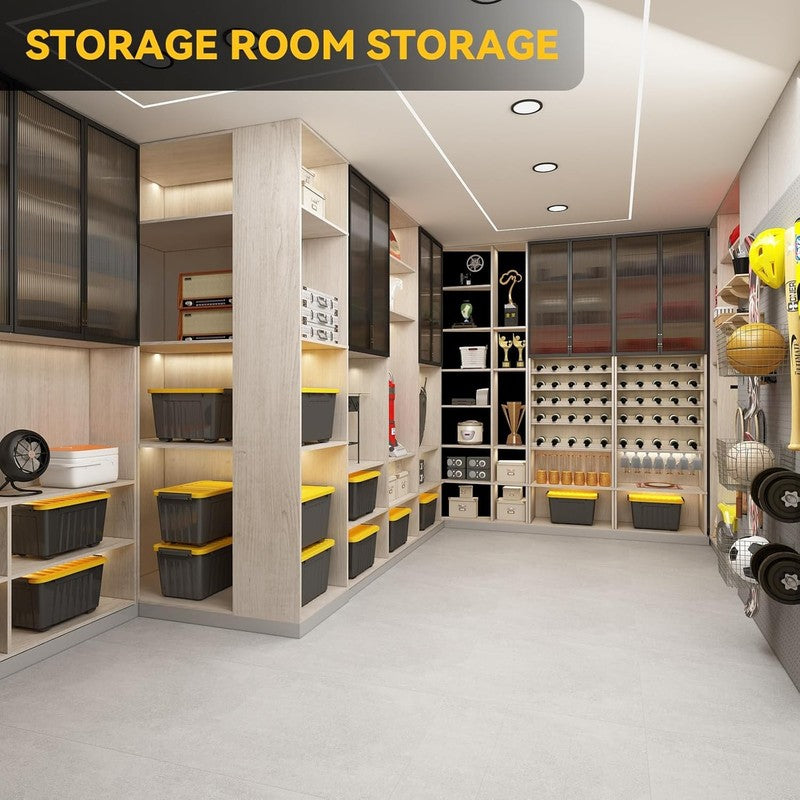 72Qt Black/Yellow Plastic Storage Bins w/Lids Stackable Nestable 6 Pack7