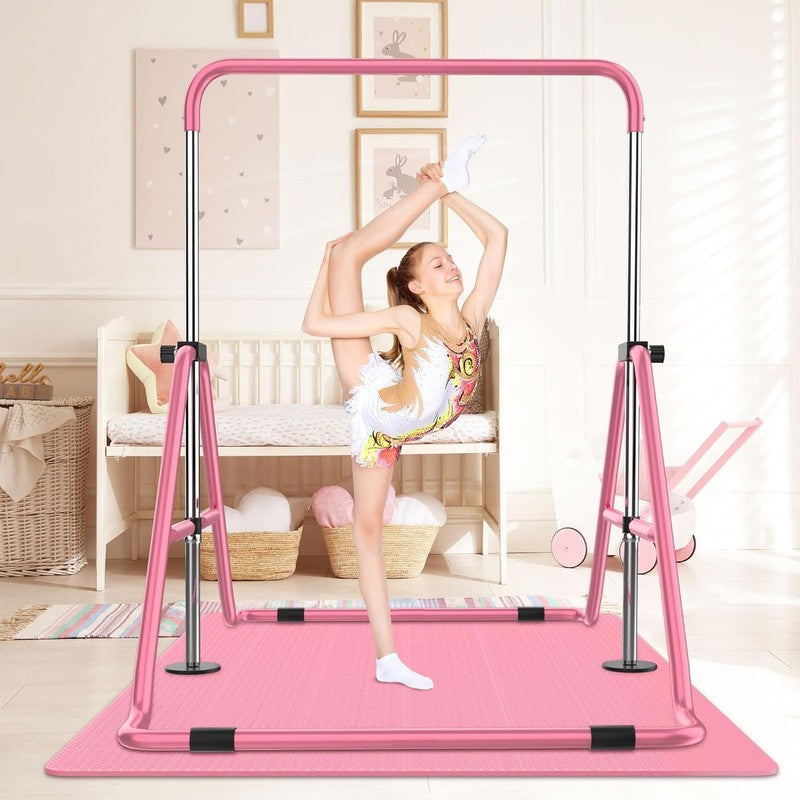 Kids Gymnastics Bar w/ Mat Foldable Adjustable Horizontal Gymnastics Equipment6