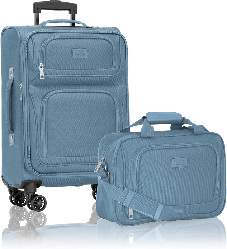 Lightweight Softside Carry On Suitcase 4 Wheel Spinner Luggage Light Blue0