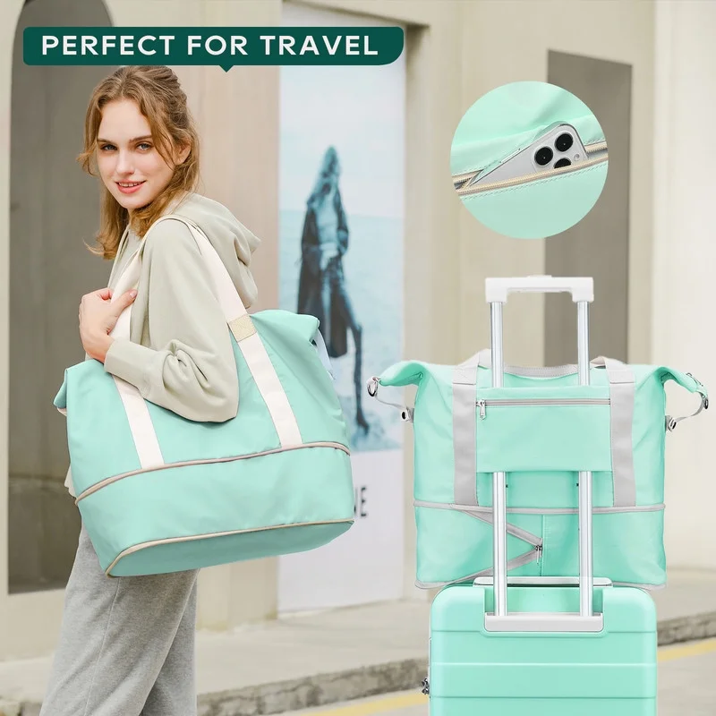 2Pc Travel Duffel Bag Set Waterproof Carry On Weekender w/ Toiletry Bag4