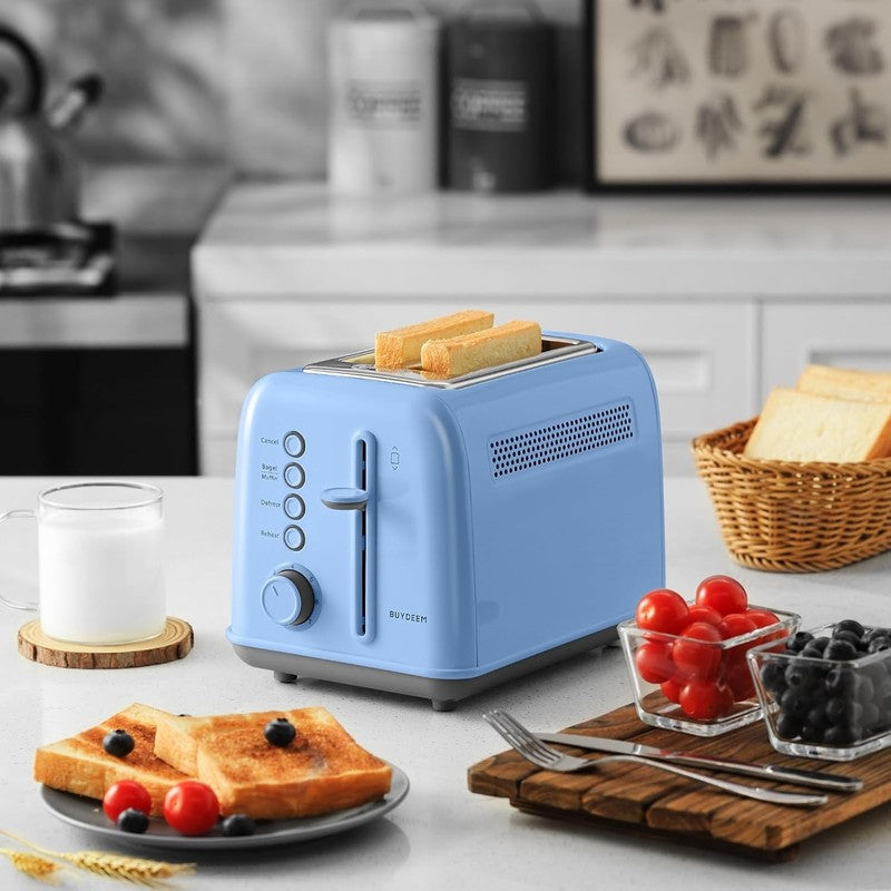 Retro 2 Slice Toaster Extra Wide Slots Stainless Steel 7 Shade Bagel Muffin Blue7